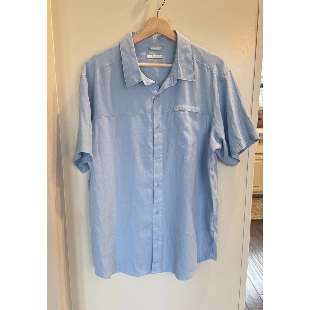 Columbia Men Large Blue Short Sleeve Button Up Shirt Fishing Camping Outdoors